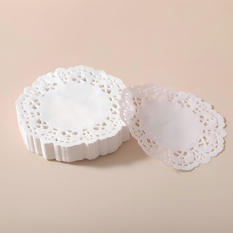 DOUSUI White Paper Doilies 100PCS,4.5 inch Round Lace Paper Doilies