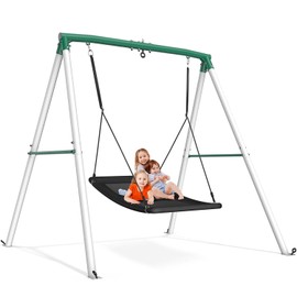 Trekassy Swing Sets for Backyard, 440lbs Heavy Duty A-Frame Metal Stand with 60" Large Platform Swing for Outdoor Playground Park（Black）