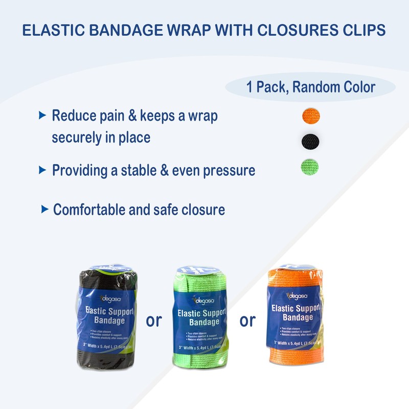 Degasa Elastic Bandage wrap with Closures Clips, 1 Pack, Random