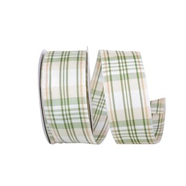 Reliant Ribbon 93825W-577-09H Pin Stripe Taffeta Plaid Woven Wired Edge Ribbon, 1-1/2 Inch X 20 Yards, Sage