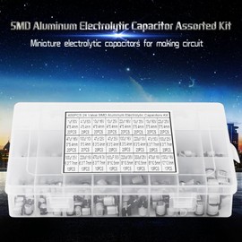 Culnflun Electrolytic Capacitor, 24 Values 400 Pieces SMD Electrolytic Capacitors, 1uF-1000uF Elkos Capacitor Assortment Electrolytic Capacitor Set, with Storage Box, Electronic Application