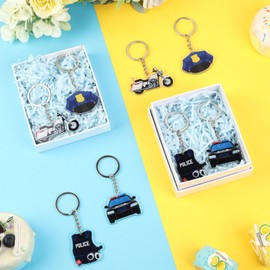 Serencatcher 12pcs Police Keychain Party Favors, Police Car Motorcycle Uniform Officer Hat Double-Sided Acrylic Keyrings for Birthday Baby Shower Officer Appreciation Gifts