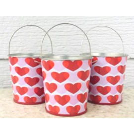 Greenbrier 3pc VALENTINE HEARTS Mini Tin Bucket Pail LOT/SET of 3