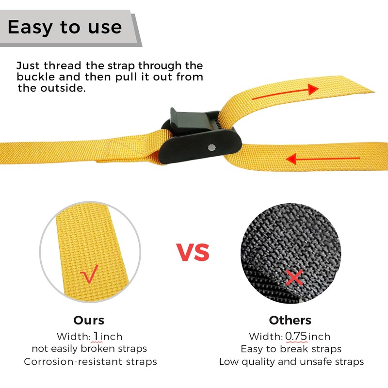 CHUMJOYA 4PCS Tie Down Straps, 1 inch Wide Lashing Straps
