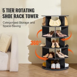 Happybuy 5-Tier Rotating Shoe Shelf Tower, 360° Spinning Shoe Display, Revolving Shoe Storage Round Carousel, Lazy Susan Shoe Organizer for Bedroom, Living Room and Entryway, Black