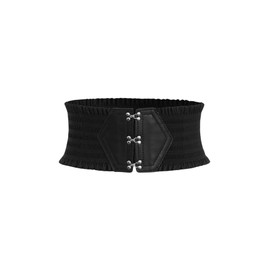 SOLY HUX Women's Wide Corset Belts Elastic Waist Frill Trim Waistband Elegant Vintage Belt for Dresses Black 100