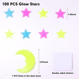 Glow in The Dark Stars Stickers 3D Luminous Star Wall Stickers 100 Pcs Florescent Wall Decals Ceiling Moon Stickers for Bedroom Living Room Decor