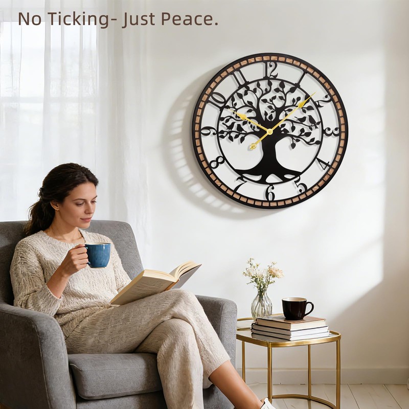 20" Farmhouse Bird Branch Wall Clock with Metal Tree Design