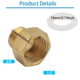 KtbeYTi Pack of 2 Gas Adapters 1/2 Inch Female x 3/8 Inch External Thread, Gas Bottle Adapter with Seal, Gas Stove Adapter for Gas Cooker, Stool Cooker, Camping Stove Accessories