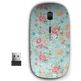 KAWAMOUSE 2.4G Ergonomic Portable USB Wireless Mouse for PC, Laptop, Computer, Notebook with Nano Receiver (Summer Floral On)