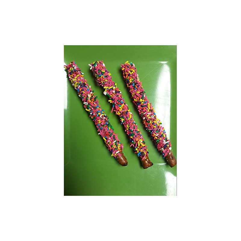 Chocolate Covered Pretzel Rods Rainbow Sprinkles Theme 16 Pieces