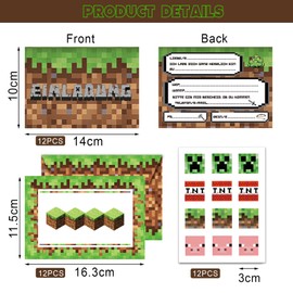 Byhsoep Children's Birthday Invitation Cards with 12 Envelopes, 12 Stickers, Gamer Pixel Motif, German Invitation Cards for Children's Birthday Invitations, Pack of 12