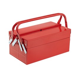 Happybuy Metal Tool Box, 14-inch, 2-Tier 3-Tray Portable Folding Tool Chest Organizer with Handle & Lock Hole, Powder Coated Steel, Cantilever Toolbox for Household, Factory, Warehouse & Repair Shop