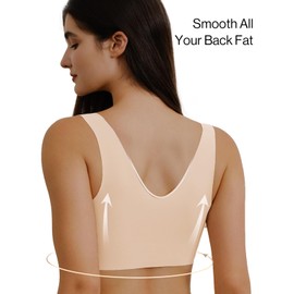 Ubras Seamless Bras for Women Full Coverage Wireless Bralette Widen Straps & Side, Comfortable Breathable Smooth Pull On Bras (Nude, L)