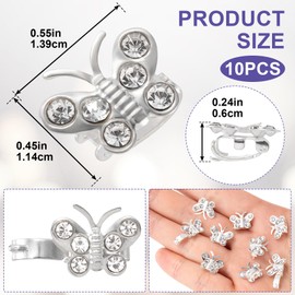 JYvivid 10 Pcs Mini Rhinestone Butterfly Hair Clips, Small Decorative Hair Clips, Cute Silver Hair Pins, Hair Barrettes Accessories for Women, Bridal, Wedding