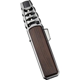 Encendedor de antorcha de butano, linterna recta a prueba de viento, encendedor de llama azul, encendedor de turbina, linterna de cocina recargable con cerradura de seguridad para barbacoa, hornear (gas no incluido) (negro)