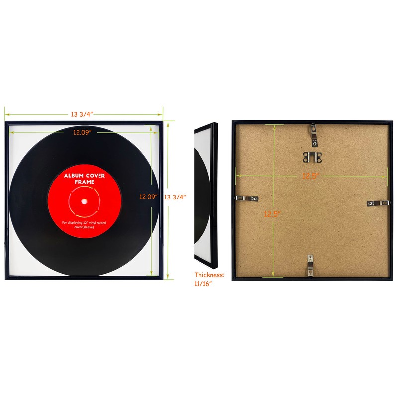 ReqiHome 4 Pack, Black Music Record Album Frame, Display 12.5"x12.5"