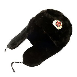 Winter Fur Ushanka Russian Hat with Secret Pocket and RED Star Emblem (Removable) (3X-Large, Black)