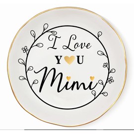 COLLECTIVE HOME - Ceramic Jewelry Tray, Gift for Mimi Nana Grandma, Decorative Jewelry Dish for Rings Earrings Necklaces Bracelet Watch Keys (I Love YOU mimi)