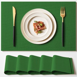 AuraNestle Placemats Set of 6 Linen Type Fabric Cloth Placemats, 18x12 Inch Double Layered Thick Wrinkle Free Heat Resistant Table Place, for Dining, Kitchen, Party (45 * 30cm, Dark Green)