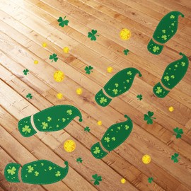 Zonon 290 Pieces St Patricks Day Decorations Leprechaun Footprints Floor Decals Stickers Removable Irish Shamrock Gold Coin Window Wall Clings for Saint Pattys Party Favors Supplies, 10 Sheets