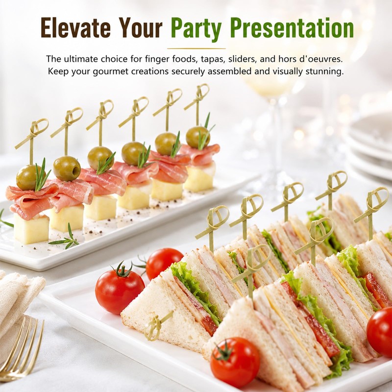 Cocktail Sticks Bamboo Skewers 12cm Green 100 Pack Horyue