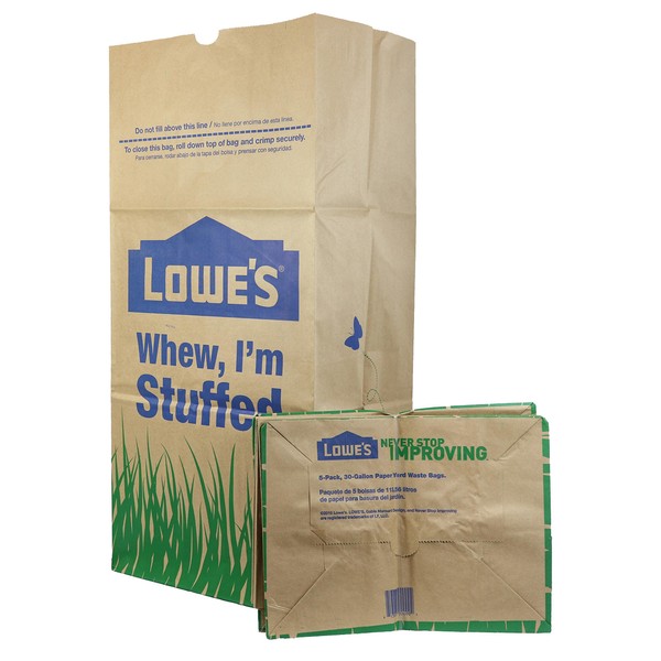 Lowe's H&PC-75419 (25 Count) 30 Gallon Heavy Duty Brown Paper Lawn and Refuse Bags for Home, Original Version