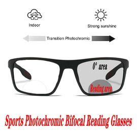 laureles/Men's Driving Photochromic Bifocal Reading Glasses Sports Goggles Women Square Transition Sunglasses (matte black, 0.00/+1.75 Magnification)