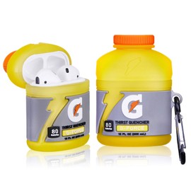 Funnysoul Case for AirPod 2nd/1st, Yellow Sport Bottle Air Pods 1/2 Cover for Girls Teens Kids, Cute Fun Fashion Cartoon Design Pattern Skin, Full Protective Accessories Keychain for AirPods 2&1 Cases