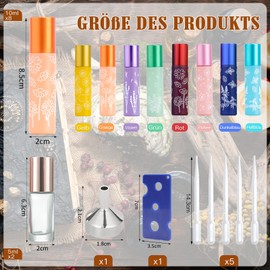 KASURE 10 Stück Roll on Glasflaschen für Ätherisches Öl（10ml*8,5ml*2）mit Öffner, Trichter und Tropfer Mit Edelstahl Roller Ball Roll On Flasche Leer für Parfüm, Kosmetika, Aromatherapie, Massage