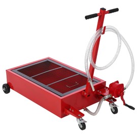 20 Gallon Oil Drain Pan Oil Drain Tank, 76L Low Profile Oil Drain Pan, Large Capacity Oil Change Pan with Manual Pump & T Foldable Hand and Wheels, 8FT Hose Oil Drain Cart for Car, SUV, Trucks