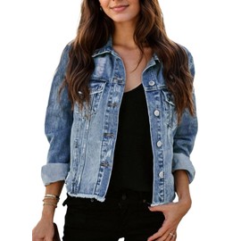 Kedera Denim Jacket for Women Distressed Jean Jackets Button Vintage Western Trucker Jacket Frayed Hem Coat