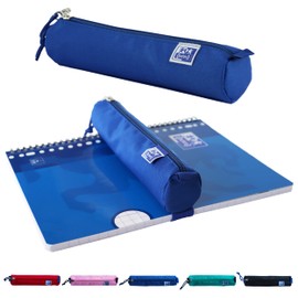 Oxford Pencil Case for Girls and Boys, Blue Pencil Case with Elastic Band, Round Case, 22 cm