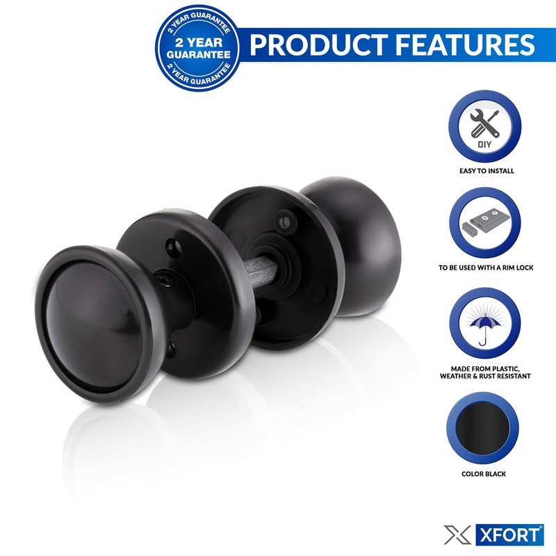 XFORT® Black Rim Mortice Knob Set, Plastic Rim Lock Knobs,