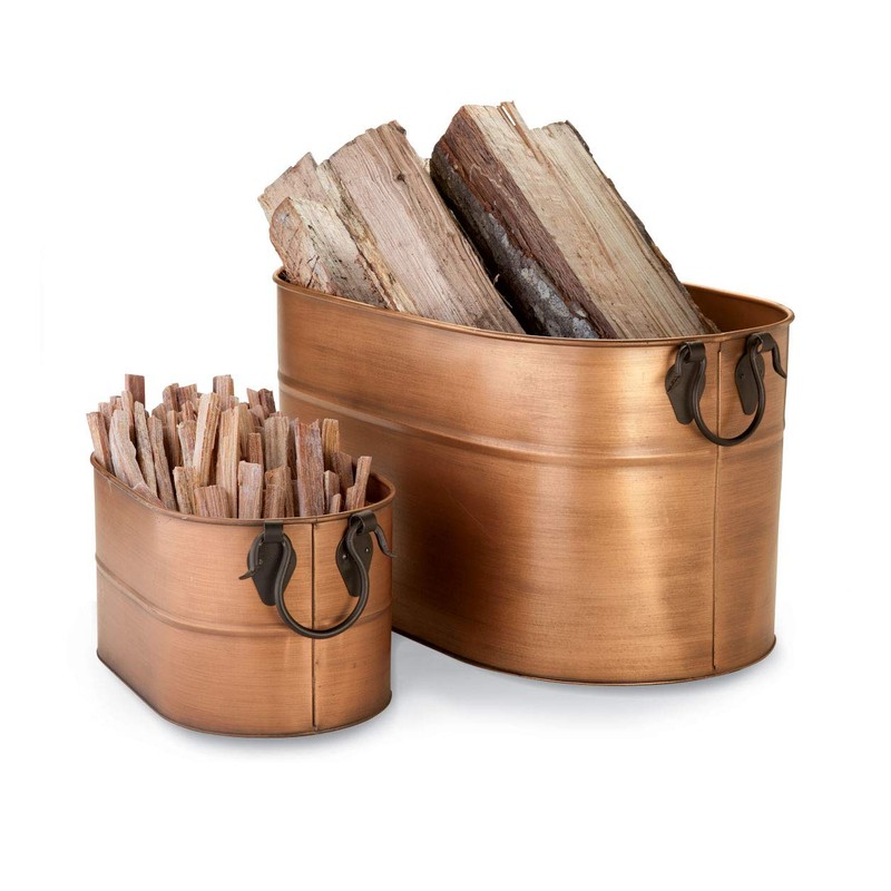 Plow & Hearth Vintage-Style Antique Copper Galvanized Steel Firewood Bucket