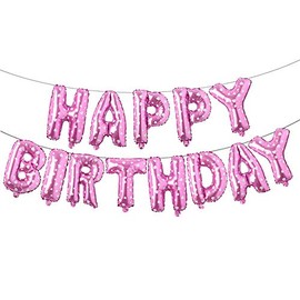 Happy Birthday Balloons, Aluminum Foil Banner Balloons for Birthday Party Decorations and Supplies (Pink Heart)