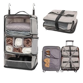 TABITORA Storage Box, Hanging, Inner Bag, Clothes Hanging, Storage Rack, Travel, Business Trips, Portable Closet, Space Saving, Large Capacity, 3 Tier Clothes Case Organizer (Lightgrey, XL)