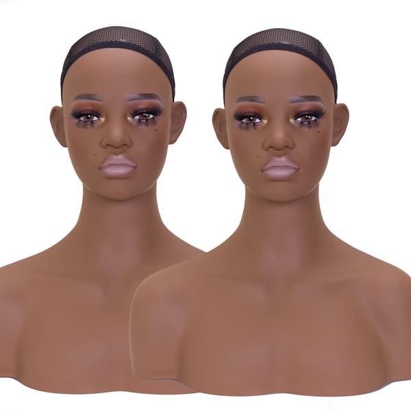 JINGFA PVC Female Mannequin Head Model with Shoulder Display Manikin Dolls for Wigs,Makeup,Jewerly Displaying 2PC