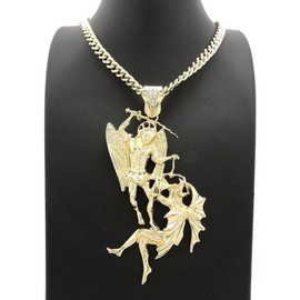 SAINT MICHAEL ARCHANGEL PENDANT 6mm 24" 30" 36" CUBAN LINK CHAIN HIP HOP NECKLACE - Color: GOLD, Chain Size: 30"