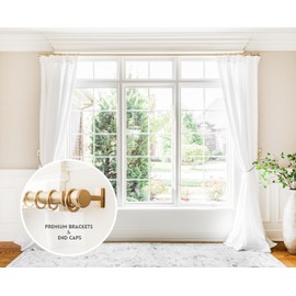 BlastHome™ Luxury 3 ft Custom Curtain Rod – 1 1/4" Large Diameter – Premium Brackets & Endcaps – Nonadjustable Rods Connect for a Seamless Look – Brushed Gold Finish