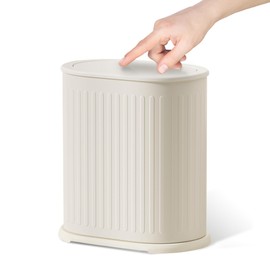 QINOFEN Stainless Steel Small Bathroom Trash Can with Pop up Lid 9L/2.4 Gallon Metal Waste Basket with Removable Liner Bucket,Slim Garbage Can Bin Under Desk/Sink for Bedroom,Office,Toilet,Diaper