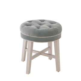 Hillsdale, Sophia Round Tufted Wood and Upholstered Backless Vanity Stool, Spa Blue