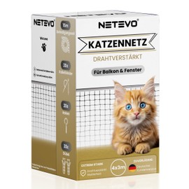 Netevo® Cat Net for Balcony, Wire Reinforced, Cat Protection Net, Includes Accessories, 3 x 4 m, Black