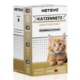 Netevo® Cat Net for Balcony, Wire Reinforced, Cat Protection Net, Includes Accessories, 3 x 4 m, Black