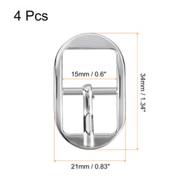 sourcing map Metal Roller Buckle, 4Pcs 0.6 Inch Single Prong Belt Buckle Oval Center Bar Buckles for Leather Craft Accessories Belt, Silver