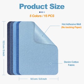 Iron on Patches for Jeans Kit, 15PCS Patches for Jeans, Iron on Denim Patches for Inside Jeans, Clothing, Denim, Knee, Pants 3.8" by 5" (Five Color)