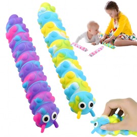 MYHJL 2Pcs 3D Caterpillar Fidget Toy with 10 Seconds Light-Up, Silicone Suction Slug Fidget Sensory Toys, Anti-Anxiety Finger Strength Trainer for Adults & Kids (Yellow-Purple)