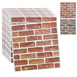 10 PCS 3D Wall Panels Peel and Stick for Interior Wall Decor, Faux Stone Wall Panel Self-Adhesive Wallpaper, Foam 3D Wallpaper for Living Room Bedroom Study Room Cover, Red