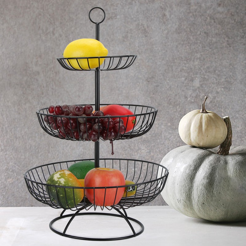 Household Living Room Modern 3-Tier Fruit Dish Plate Storage Basket