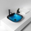 Blue Artistic Tempered Glass Vessel Sink With Faucet And Pop